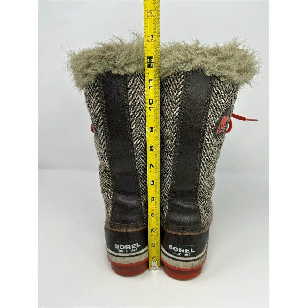 Sorel Tofino Snow Boots Womens Brown Herringbone Lace Up Faux Fur Winter 10